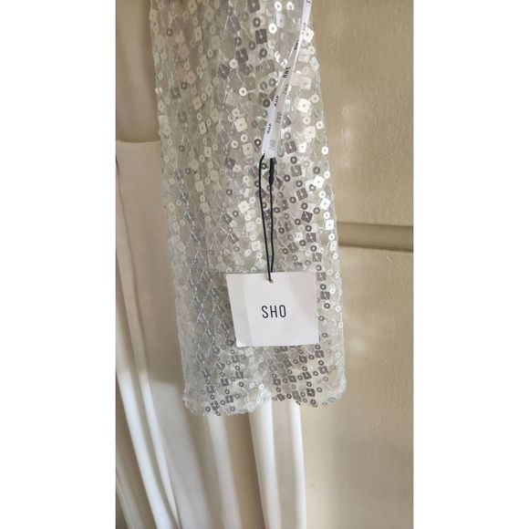 Sho(Tadashi Shoji) Ashley Backless Jumpsuit,  Ivory Crepe with Mate Silver Sequi - Picture 9 of 9